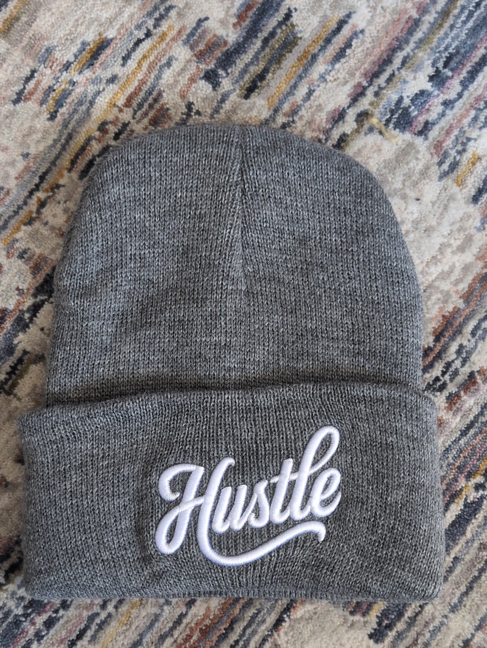 Gray 'Hustle' Script Cuffed Beanie